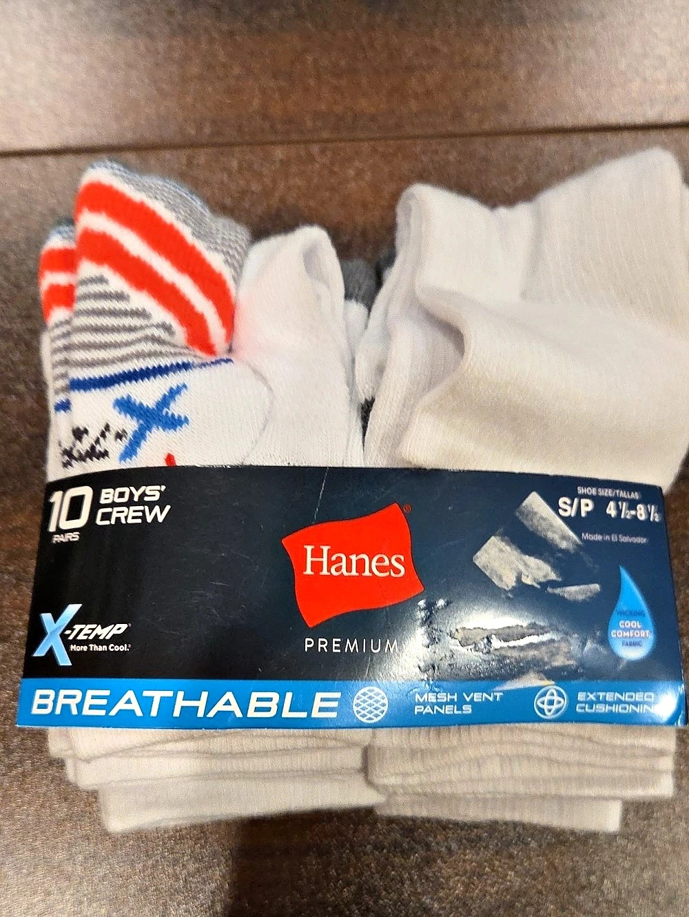 Hanes Boys' Crew Premium Breathable Socks White & Gray Size S